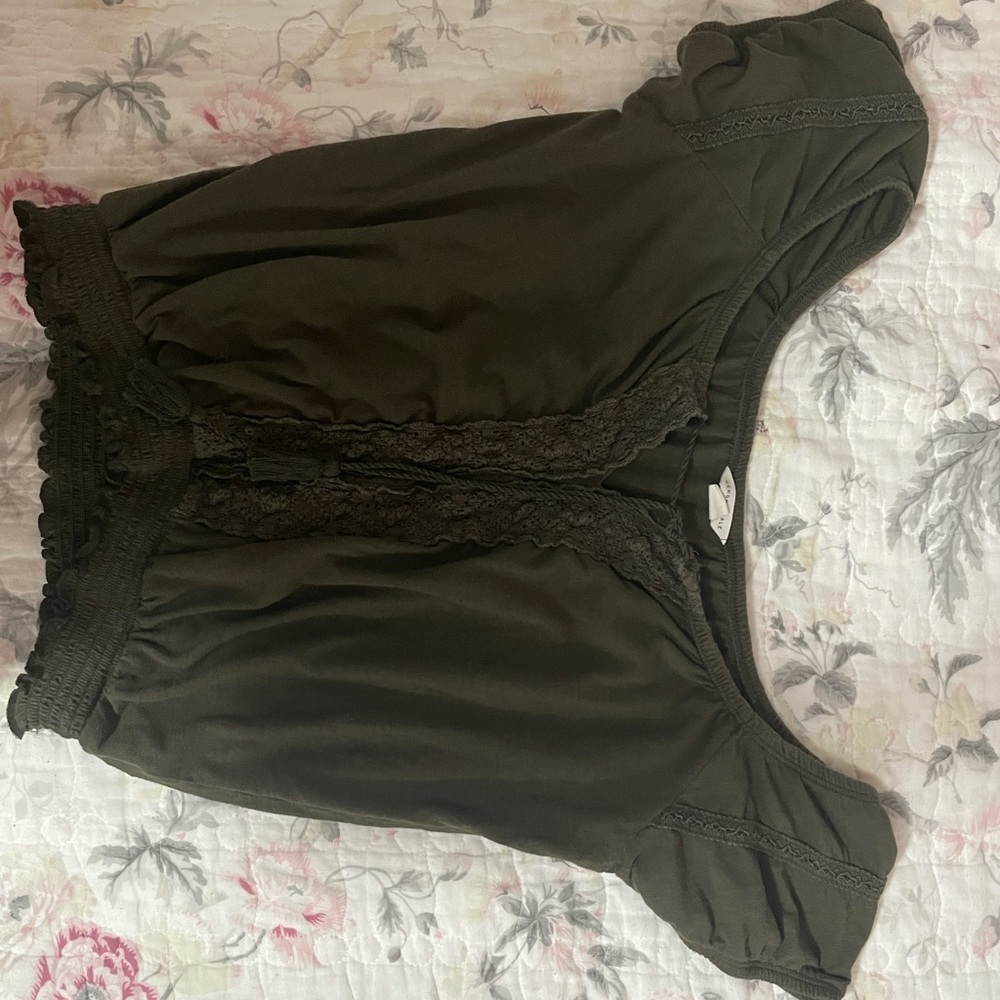 off the shoulder top, olive, XS